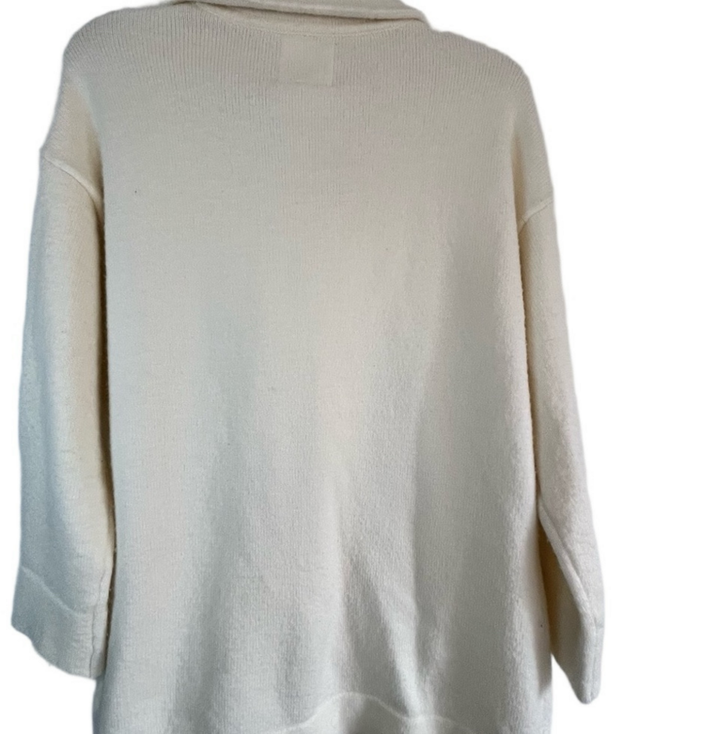 Thread & Supply Cream Women's Oversized Open Front Sweater Cardigan Coat Pockets - Picture 2 of 8